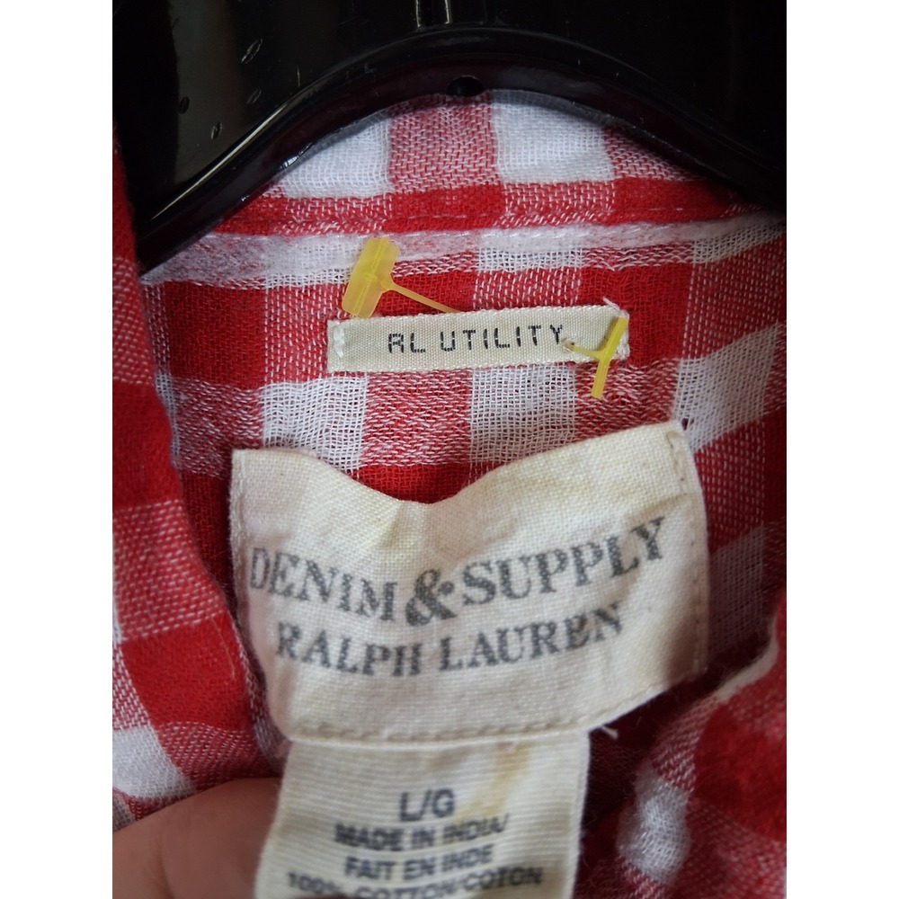 Ralph Lauren Denim Supply Womens Shirt Red Gingham Check Gauze Utility Prairie - Picture 4 of 9